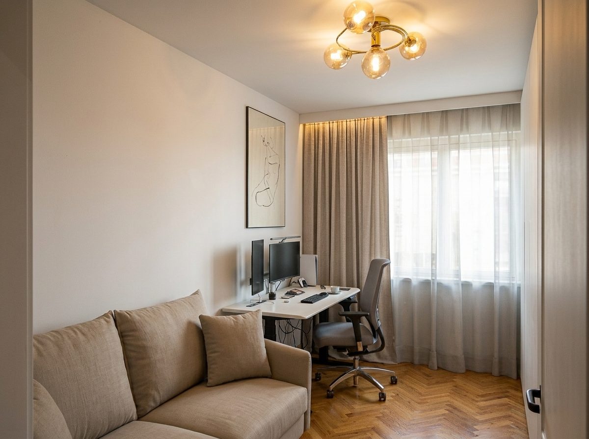 Wizualizacja 3D gabinetu z kanapą