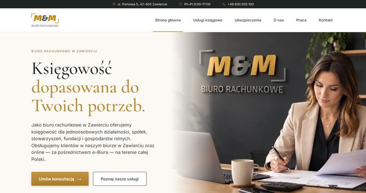 Strona internetowa Biuro rachunkowe M&M — widok strony głównej