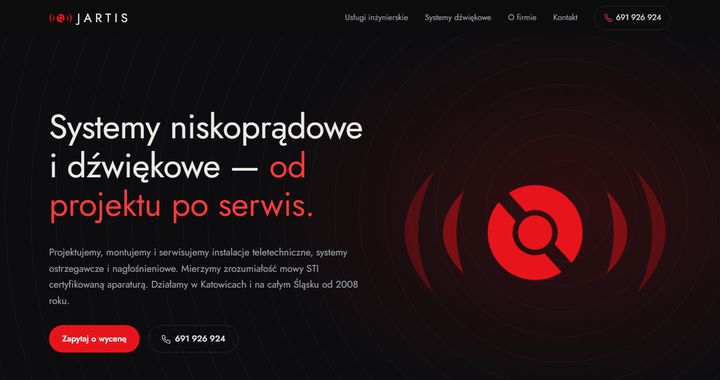 Strona internetowa JARTIS — widok strony głównej