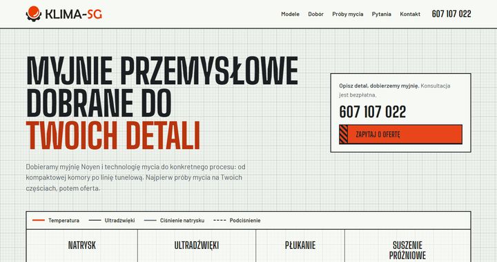 Strona internetowa KLIMA-SG — widok strony głównej