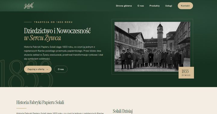 Strona internetowa Fabryka Papieru Solali — widok strony głównej