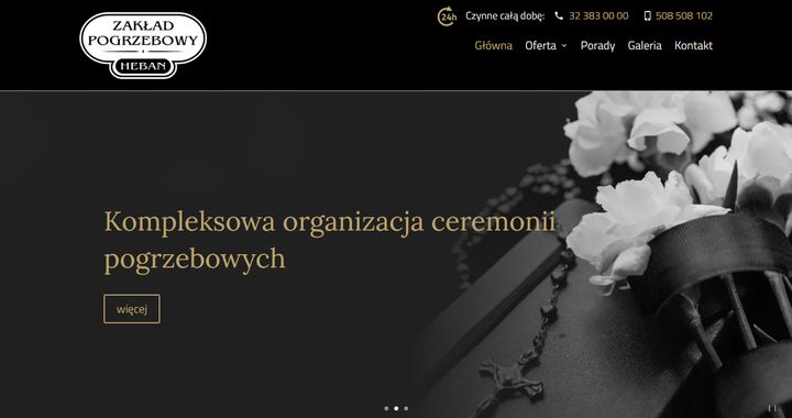 Strona internetowa Zakład Pogrzebowy HEBAN — widok strony głównej